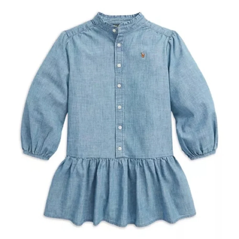Polo Ralph Lauren Girls' Chambray Ruffled Shirt Dress size 7